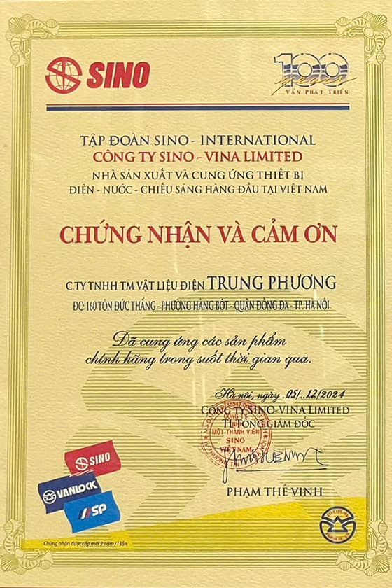 Chứng nhận đại lý bán hàng xuất sắc